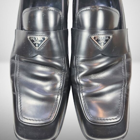 Prada Brushed Leather Triangle Logo Loafers Size: 8.5 - Picture 4 of 16